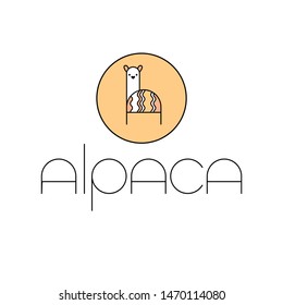 Alpaca, llama, lama. Animal logo template. Wool label and design element. 