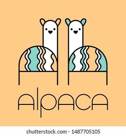 Alpaca Llama Lama logo template. Cute animal couple.  Wool label and design element. 