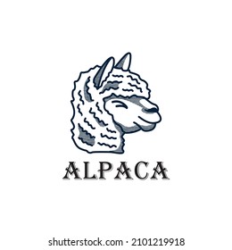 Alpaca logo in line style. Modern farm animal illustration, clean, line art.