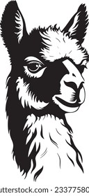 Alpaca with long neck, Basic simple Minimalist vector graphic, isolated on white background, black and white