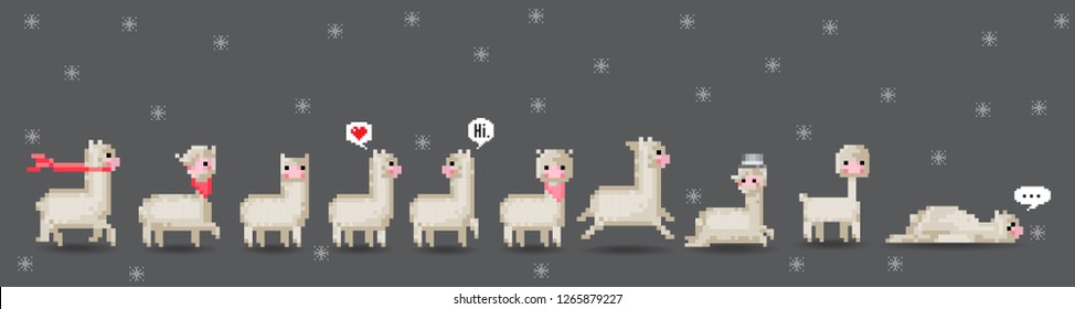 Alpaca Lovely 10 Collection, 3D, Isometric, Pixel, 8-bit.