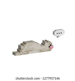 Alpaca Lovely, 3D, Isometric, Pixel, 8-bit, White background.