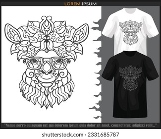 alpaca mandala arts isolated on black and white t shirt.