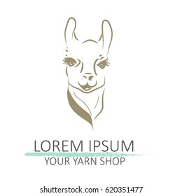 Alpaca. Merino wool label. Knitting logo with sheep. Yarn art sign. - Vector Illustration