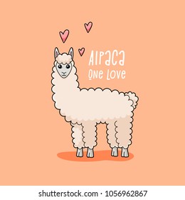 Alpaca one love, cute llama illustration