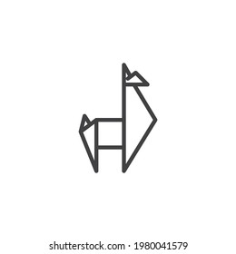 Alpaca origami line icon. linear style sign for mobile concept and web design. Paper llama animal outline vector icon. Symbol, logo illustration. Vector graphics