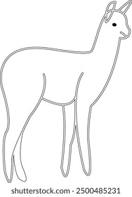 Alpaca with outline, animal vector, alpaca illustration