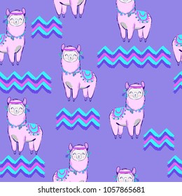 Alpaca Pattern Background, Tribal Seamless Pattern