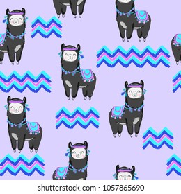Alpaca Pattern Background, Tribal Seamless Pattern