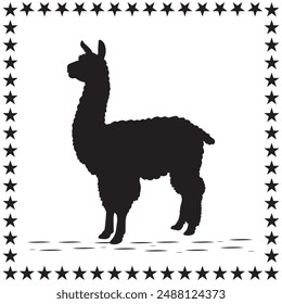 Alpaca Silhouette Vector Cute Alpaca With Round Star On White Background