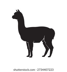 Diseño plano de Vector de silueta de alpaca sobre fondo blanco.
