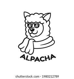 Logo-Design von Alpaca. Tiervektor. Alpaca trägt Sal und Brille.