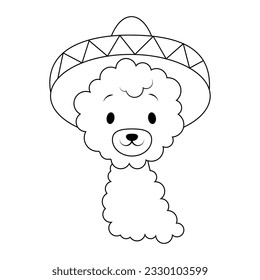 Alpaca in sombrero hat coloring page