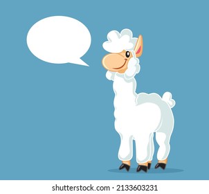 
Alpaca with Speech Bubble Vector Cartoon Illustration. Funny llama speaking in educational printable concept design
