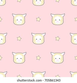 alpaca and star cartoon seamless pattern