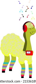 alpaca in stockings listens to music