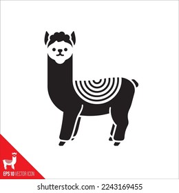 Alpaca with striped blanket vector glyph icon