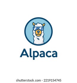 alpaca sunglasses cool cartoon character vector illustration, logo alpaca template