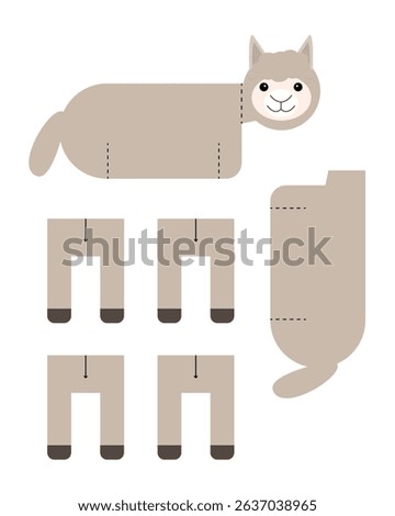 Alpaca template for building for games. Alpaca paper toy.