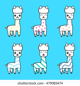 alpaca vector cartoon in different colors
