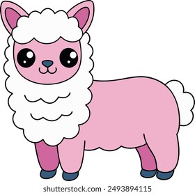 Alpaca Vector Illustration, Linocut, Kawaii, Cartoon, Clipart, Line Art Design. vector, linocut, kawaii, cartoon, clipart, line art - perfect for digital products.