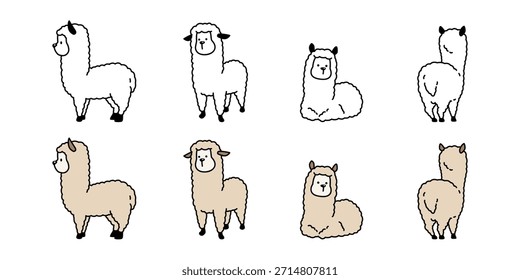 alpaka lamas cartoon charakter maskottchen doodle