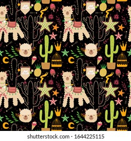 alpacas and cacti. collection for the celebration and printing in the printing industry. Vector graphics