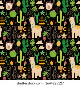 alpacas and cacti. collection for the celebration and printing in the printing industry. Vector graphics