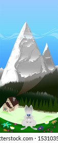 Alpen landscape, vector illustration, in vertical orientation