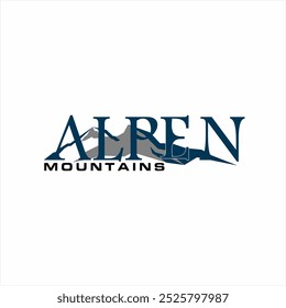 Design de logotipo de texto "Alpen". Ilustração de Iceberg.