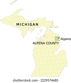 Alpena County and city of Alpena location on Michigan state map