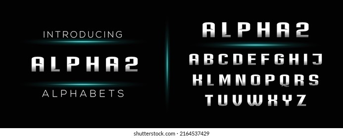 ALPHA 2 Sports minimal tech font letter set. Luxury vector typeface for company. Modern gaming fonts logo design. svg