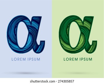 Alpha ,Abstract , font, concept Spin water, wind and natural, designed using blue and green grunge brush,sign.