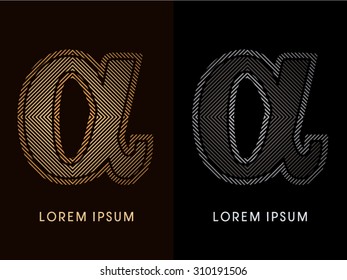 Alpha ,abstract luxury font, Designed using gold and black line square, geometric shape, graphic vector. 