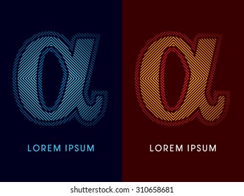 Alpha ,abstract luxury font, Designed using cool and hot colors, line square, geometric shape, graphic vector.