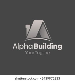 Alpha Building Logo Design Template: Merging Letter A with house building Symbol. This modern alphabet-inspired logotype is perfect for Technology, Business, Organizations, Personal Branding, and more