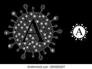 Alpha coronavirus icon and constellation mesh net Alpha coronavirus model with magic light spots. Illuminated model done using Alpha coronavirus vector icon and polygonal mesh.