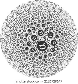 Alpha covid virus signs are grouped into round group. Alpha covid virus icon round mosaic. Abstract spheric bubble mosaic organized from Alpha covid virus icons.