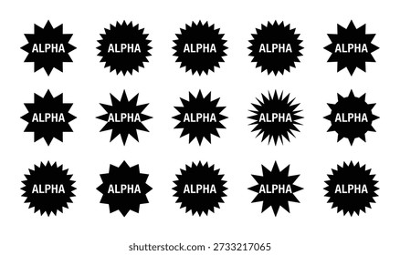Alpha design element. Sticker badge label tag vector graphic design element. First version earliest form interface element button.
