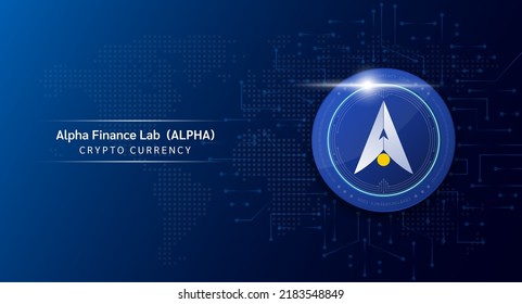 Alpha Finance Lab coin cryptocurrency token symbol. Crypto currency with stock market investment trading. Coin icon on dark background. Economic trends finance concept. 3D Vector illustration. svg