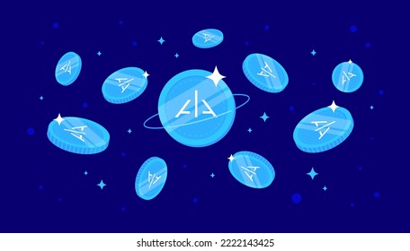 Alpha Finance Lab (ALPHA) coins falling from the sky. ALPHA cryptocurrency concept banner background.