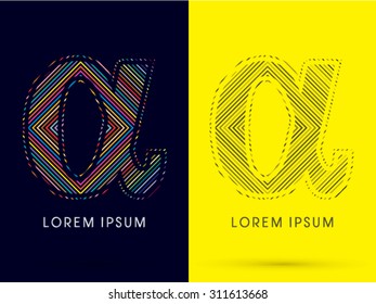 Alpha  ,Font , colorful light movement, designed using colorful line and black and white line, graphic vector.