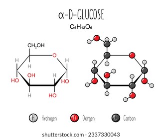 Representación alfa de glucosa. Fórmula esquelética e ilustración de estructura 2d. ilustración de estilo Web. Vector editable