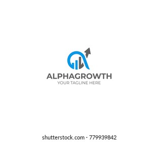 Alpha and Growth Symbol Logo Template. Graph Chart and Alfa Vector Design. Finance Illustration