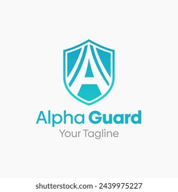 Alpha Guard Logo Design Template: Merging Letter A With Shield Symbol. This modern alphabet-inspired logotype is perfect for Technology, Business, Organizations, Personal Branding, and more.
