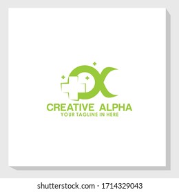 alpha health logo design template vector, medical logo inspiration