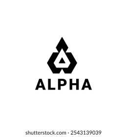 logotipo alfa, O design é monocromático e usa formas geométricas arrojadas, tornando-o ideal para fins de marca ou identidade em vários setores