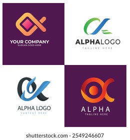 alpha logo template collection. vector design. logo design template. creative alpha logo template design vector, abstract, vector. flat alpha logo templates set EPS 