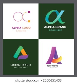 colección de Plantilla de logotipo alfa. Diseño de Vector. Plantilla de diseño de logotipo. Vector de diseño de Plantilla de logotipo alfa creativo, abstracto, Vector. conjunto de Plantillas de logotipo alfa plano EPS