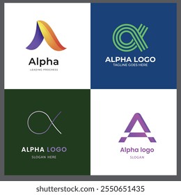 alpha logo template collection. vector design. logo design template. creative alpha logo template design vector, abstract, vector. flat alpha logo templates set EPS